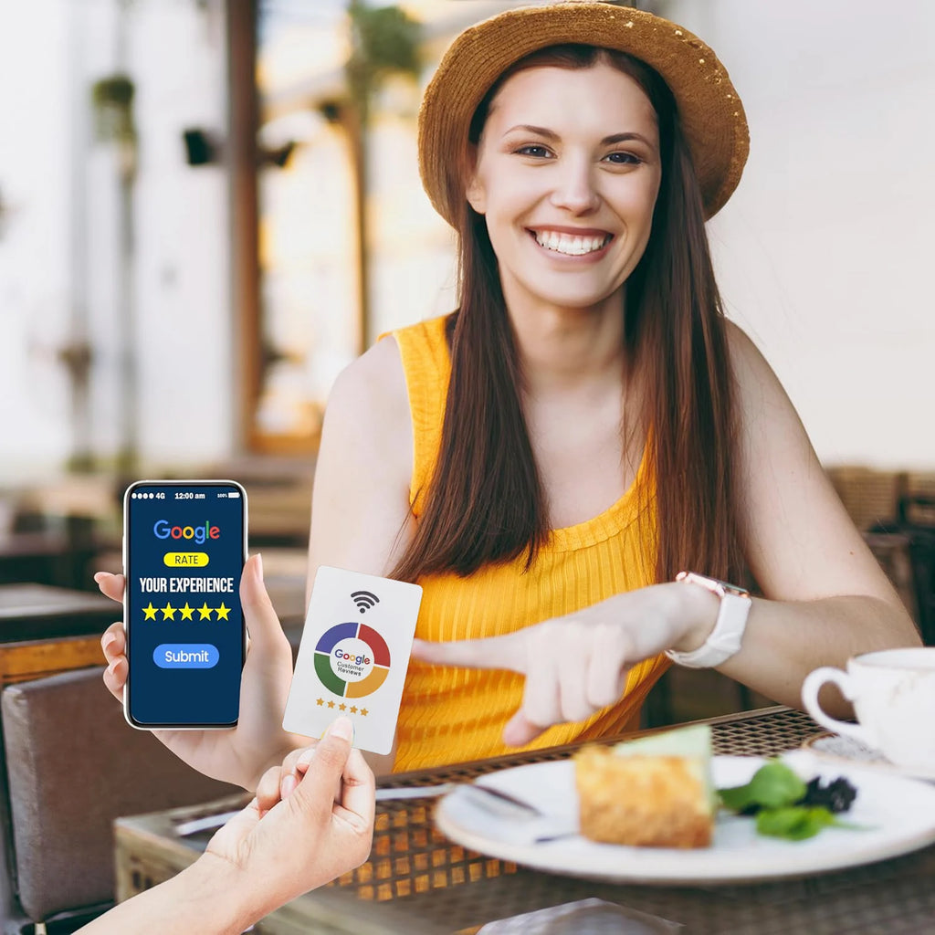Genanvendeligt NFC-anmeldelseskort – Google-anmeldelseskort med tryk på begge sider